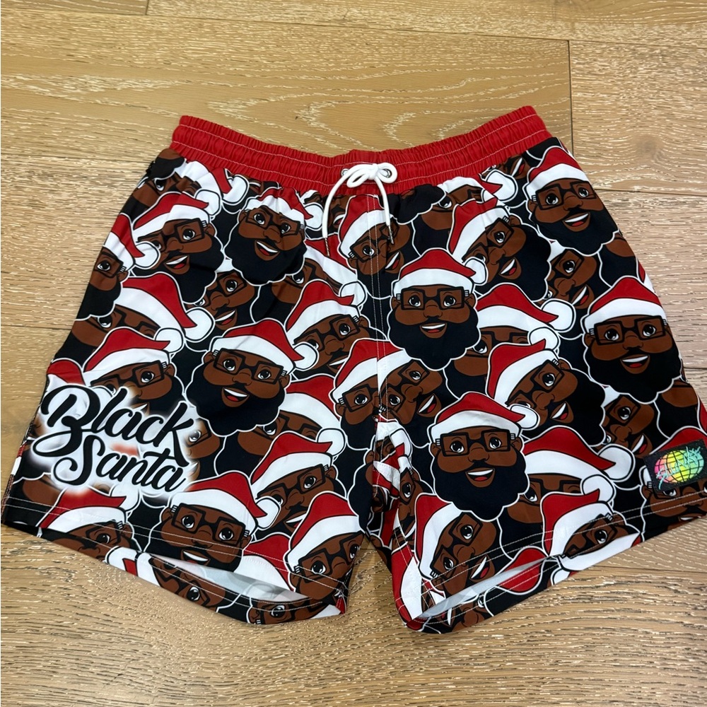 Men’s Slunky Black Santa Graphic bathing suit/workout shorts size XL